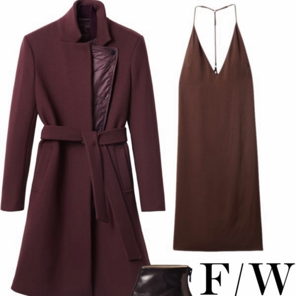 H&M Studio Collection Burgundy Wool and Quilted Puffer Coat 8 Medium - Picture 4 of 9